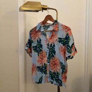 Mango Floral Vacation Button down shirt, size XXS
